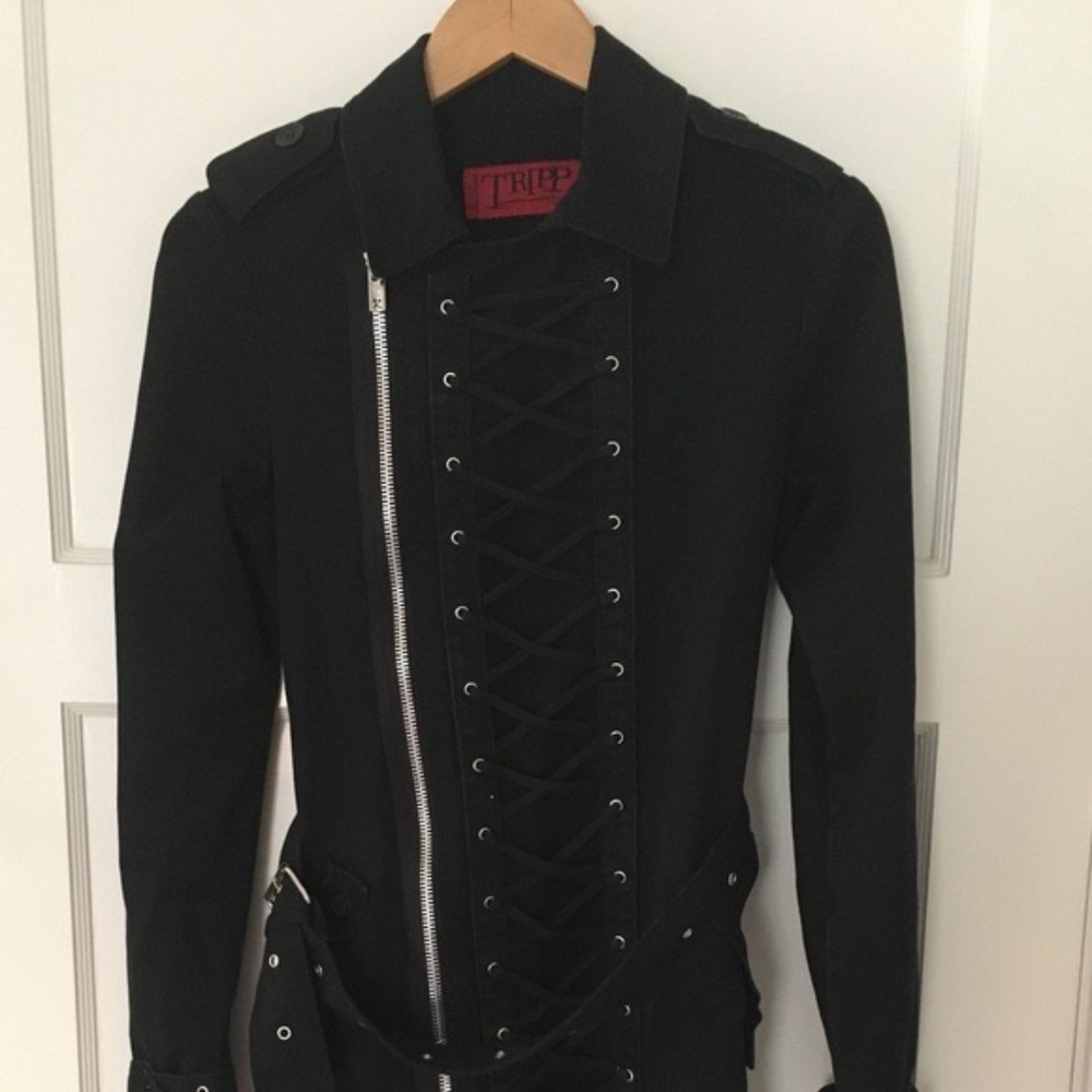Vintage Tripp NYC black trench coat small goth